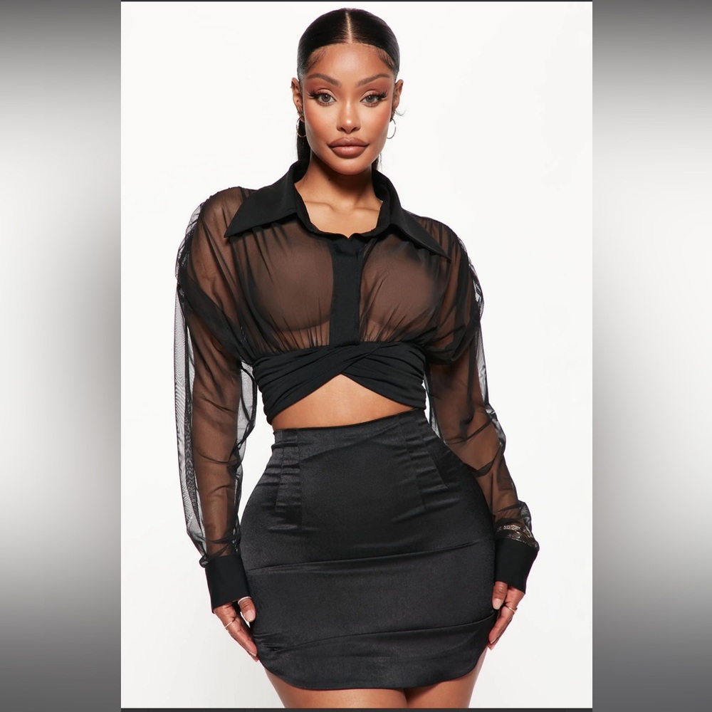 Layton Mesh Cropped Shirt - Black